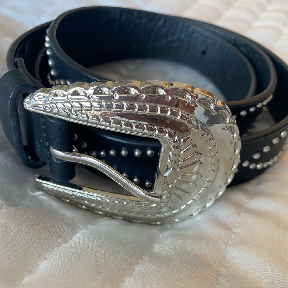Vegan leather western belt BLK w/ studs 42 inches long first hole at 39 inches